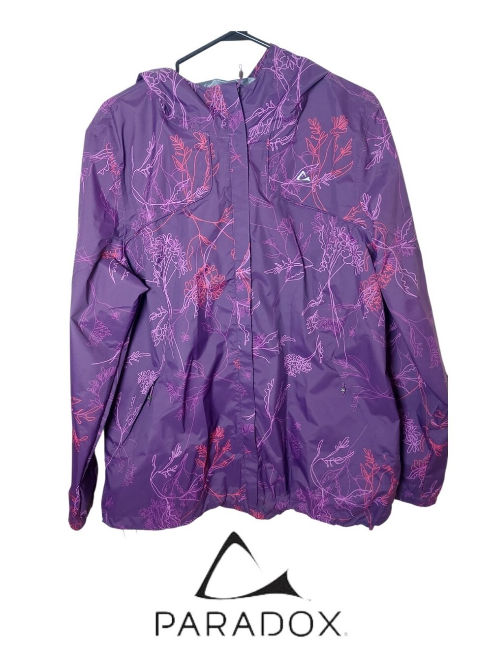 Paradox Womens Purple Floral Hooded Raincoat with Pink Accents